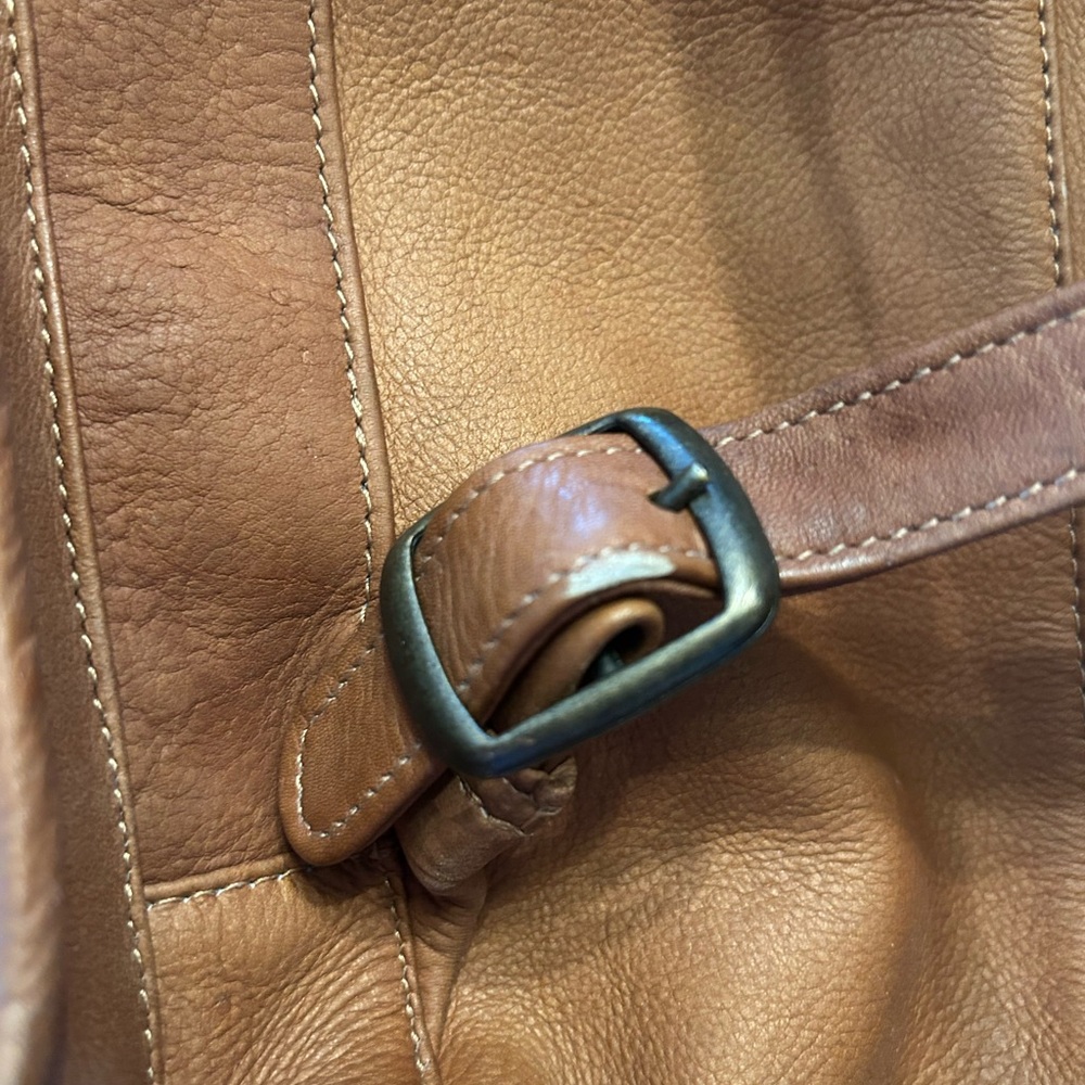 Tan Leather Drawstring Backpack With Front Zip Po… - image 7